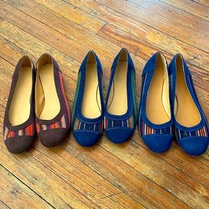 3 pairs of new leather- fabric flats. Sizes 37 and 38